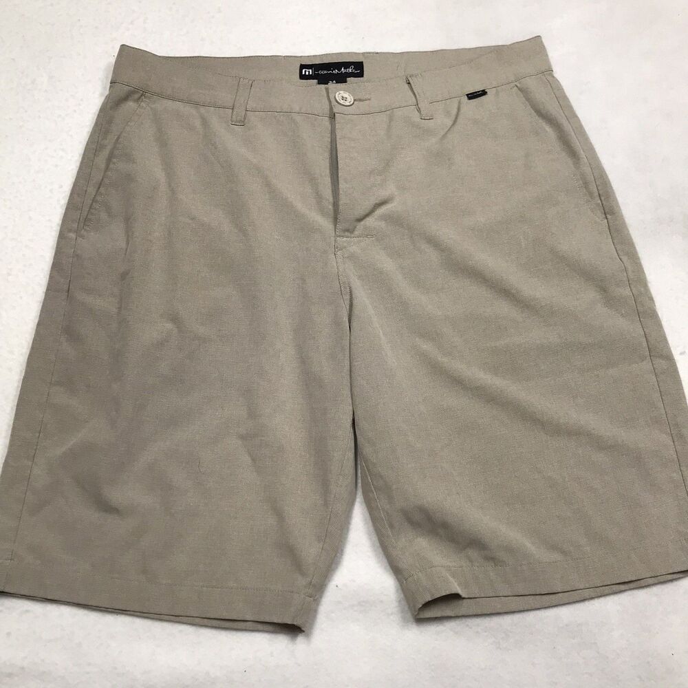 TRAVIS MATHEW Beck Golf Shorts Men 34 Beige Performance Stretch Chino